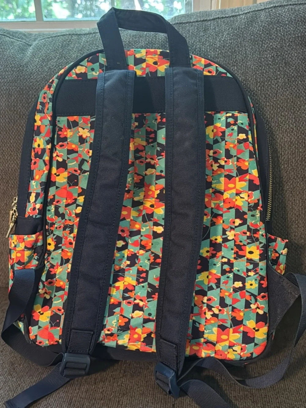 LuLaRoe Floral Geometric Backpack in Teal, Yellow, Red & Black